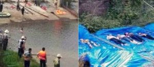 Os sete parentes da menina fizeram uma corrente humana para descer até a água 