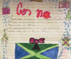 Foto 1 - Carta da menina de 5 anos, que pede material esco lar para seu primo estudar. (Crédito Denarc)
